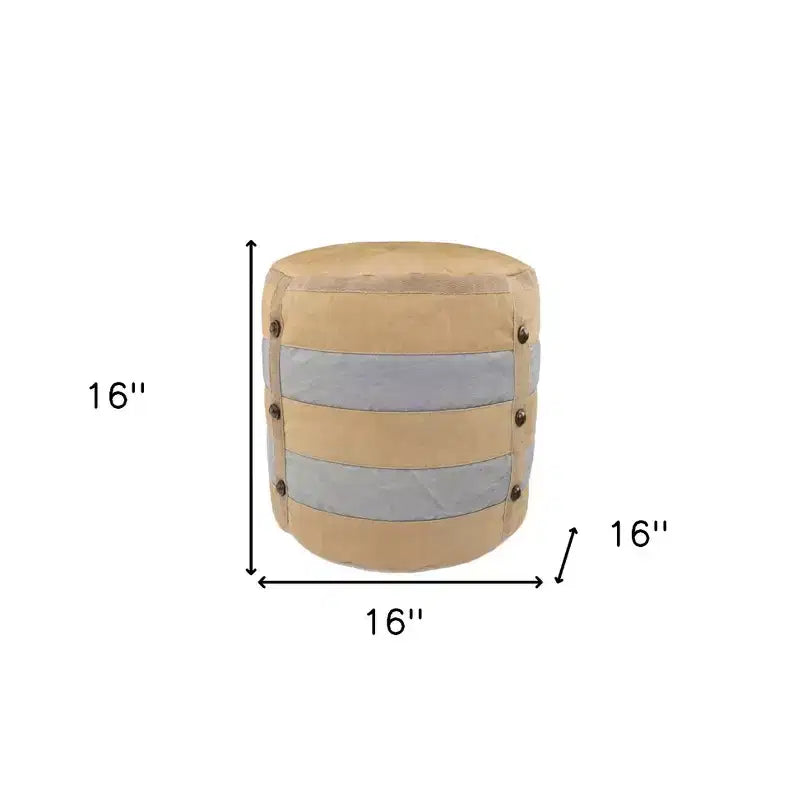 16 Tan Cotton Cylinder Striped Pouf Ottoman