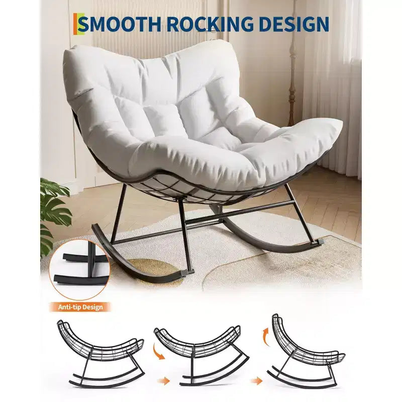 Oversized Rocking Patio Chair, Sturdy Metal Frame, Handwoven Rattan, Patio Rattan Egg Rocker, for Balcony, Backyard, Porch, Bedroom