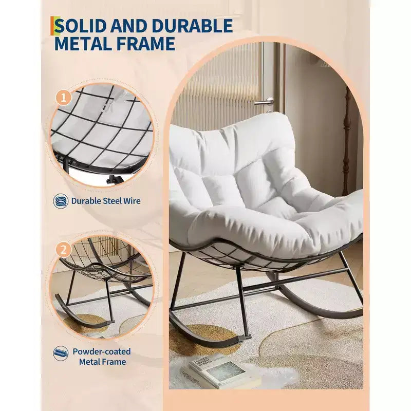Oversized Rocking Patio Chair, Sturdy Metal Frame, Handwoven Rattan, Patio Rattan Egg Rocker, for Balcony, Backyard, Porch, Bedroom