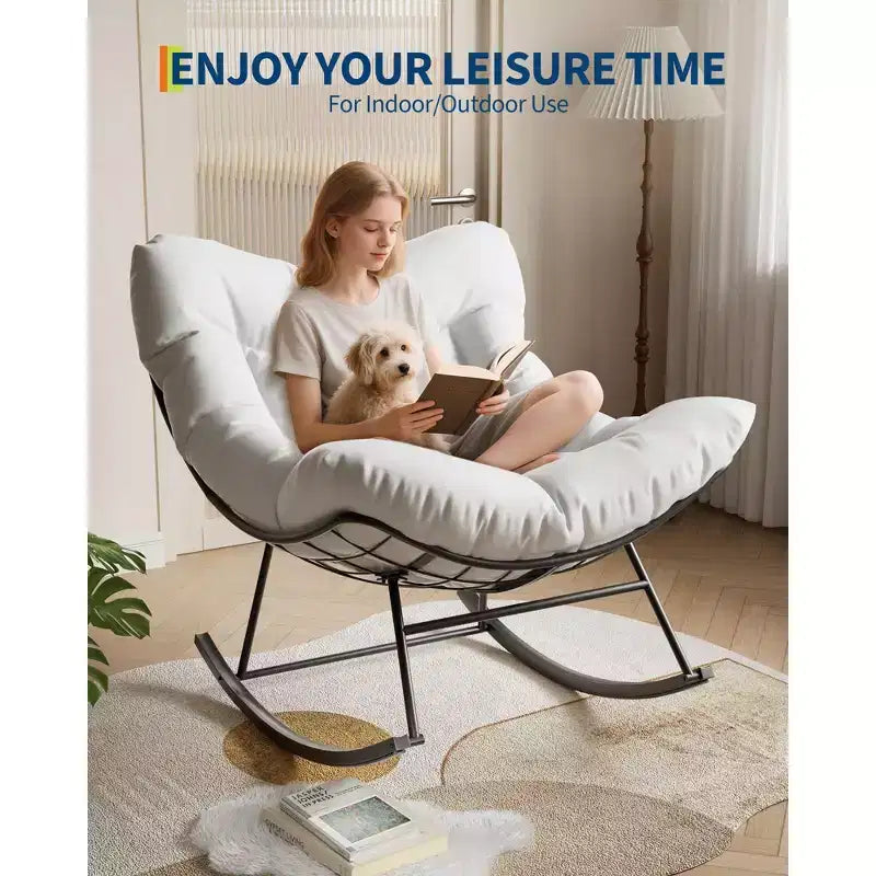 Oversized Rocking Patio Chair, Sturdy Metal Frame, Handwoven Rattan, Patio Rattan Egg Rocker, for Balcony, Backyard, Porch, Bedroom