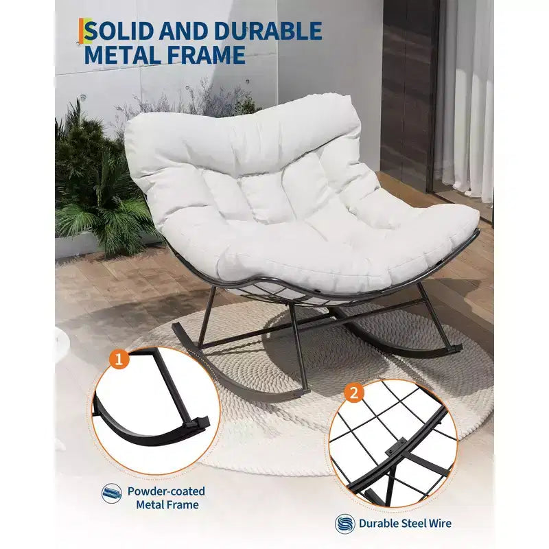 Oversized Rocking Patio Chair, Sturdy Metal Frame, Handwoven Rattan, Patio Rattan Egg Rocker, for Balcony, Backyard, Porch, Bedroom