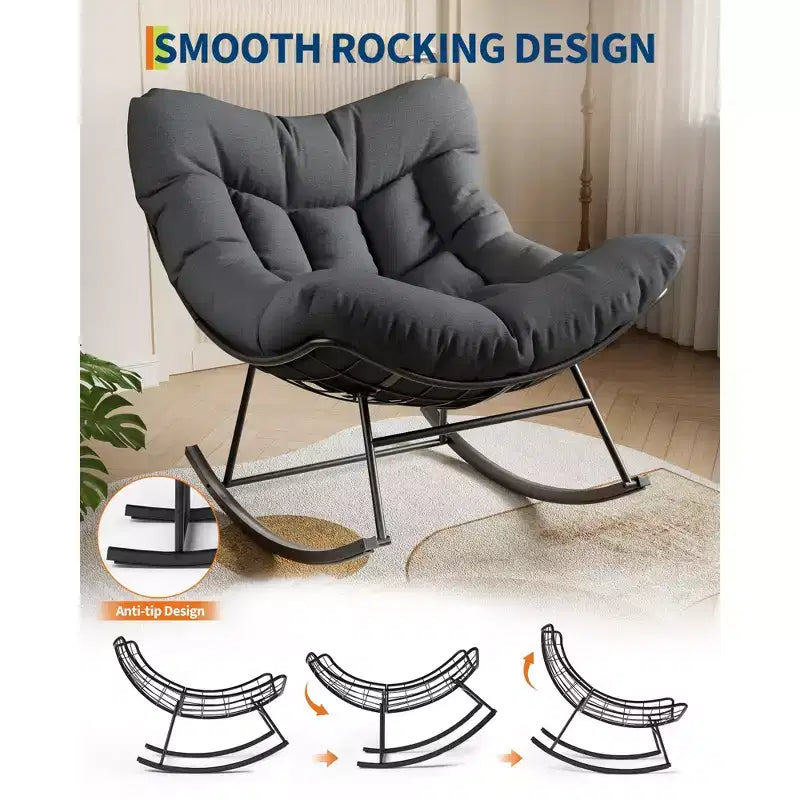 Oversized Rocking Patio Chair, Sturdy Metal Frame, Handwoven Rattan, Patio Rattan Egg Rocker, for Balcony, Backyard, Porch, Bedroom