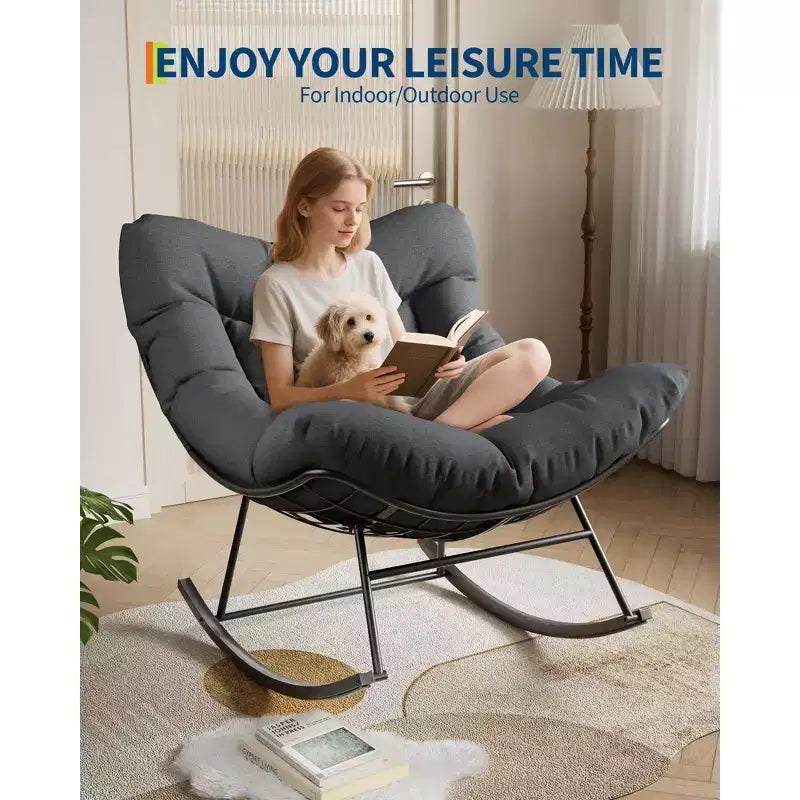 Oversized Rocking Patio Chair, Sturdy Metal Frame, Handwoven Rattan, Patio Rattan Egg Rocker, for Balcony, Backyard, Porch, Bedroom