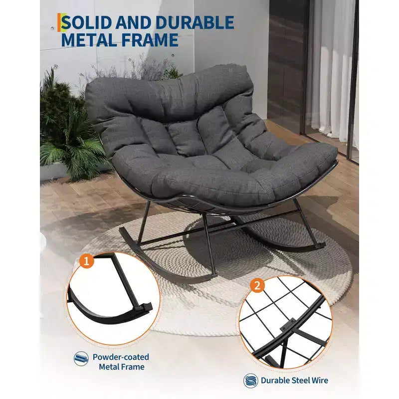 Oversized Rocking Patio Chair, Sturdy Metal Frame, Handwoven Rattan, Patio Rattan Egg Rocker, for Balcony, Backyard, Porch, Bedroom
