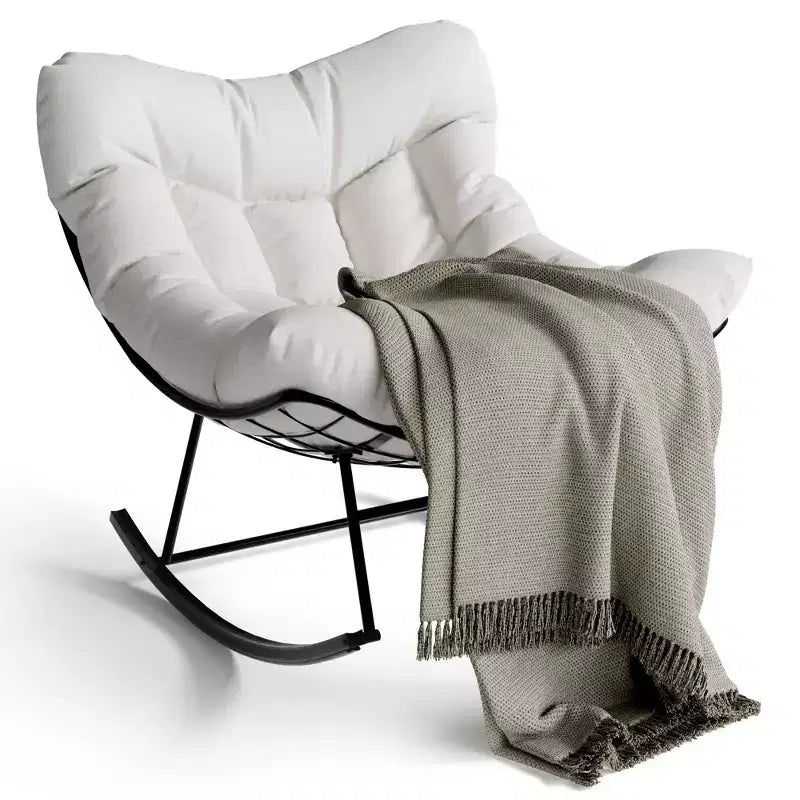 Oversized Rocking Patio Chair, Sturdy Metal Frame, Handwoven Rattan, Patio Rattan Egg Rocker, for Balcony, Backyard, Porch, Bedroom