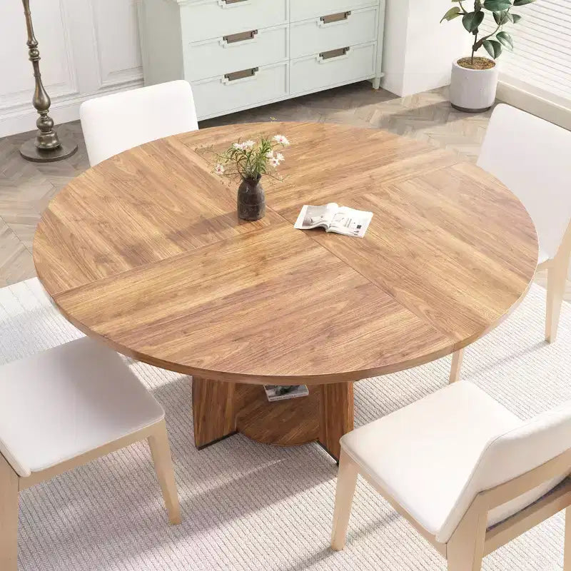 Farmhouse 47 Round Dining Table for 4-6,Wood Kitchen Table with Storage Shelf & Adjustable Feet,Easy Assembly for Dining Room, Living Room,Apartment