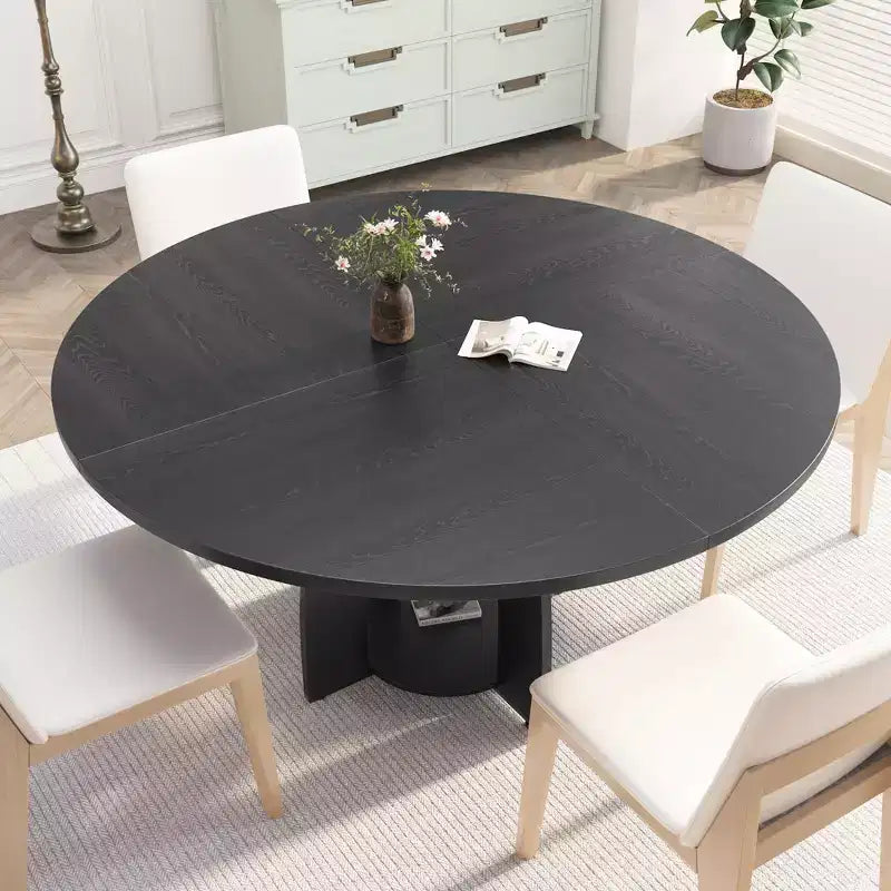Farmhouse 47 Round Dining Table for 4-6,Wood Kitchen Table with Storage Shelf & Adjustable Feet,Easy Assembly for Dining Room, Living Room,Apartment