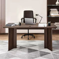 63 in Executive Desk, Large Modern Rectangle Office Table, Wooden Executive Table with Cable Connection Hole, 250 LBS Load Capacity, Brown