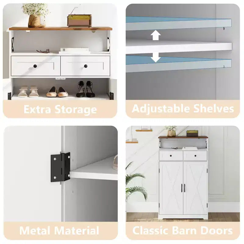 Shoe Cabinet, Shoe Storage Cabinet Modern Farmhouse Narrow Design with Drawers & Adjustable Shelves, Freestanding Organizer for Entryway
