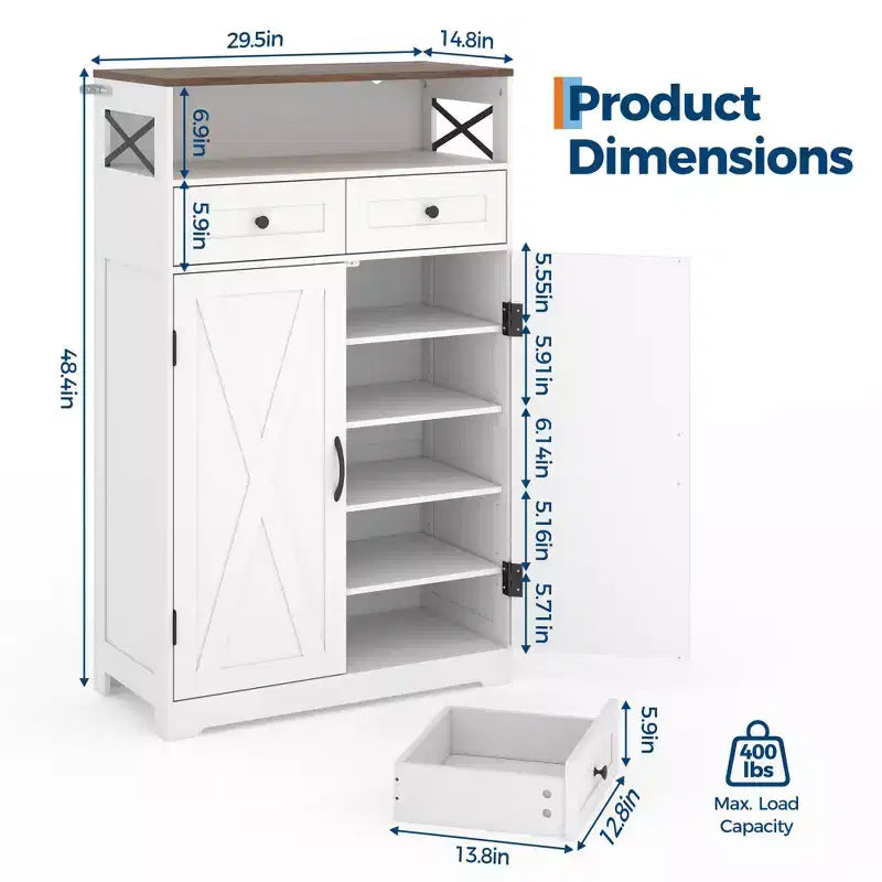 Shoe Cabinet, Shoe Storage Cabinet Modern Farmhouse Narrow Design with Drawers & Adjustable Shelves, Freestanding Organizer for Entryway