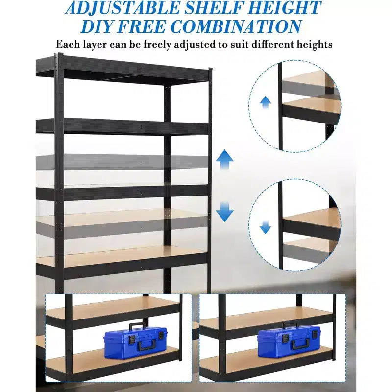 5-Tier Steel Garage Shelf Carbon Steel Frame with MDF Boards, 180kg per Tier, Adjustable Storage Rack for Basement & Pantry
