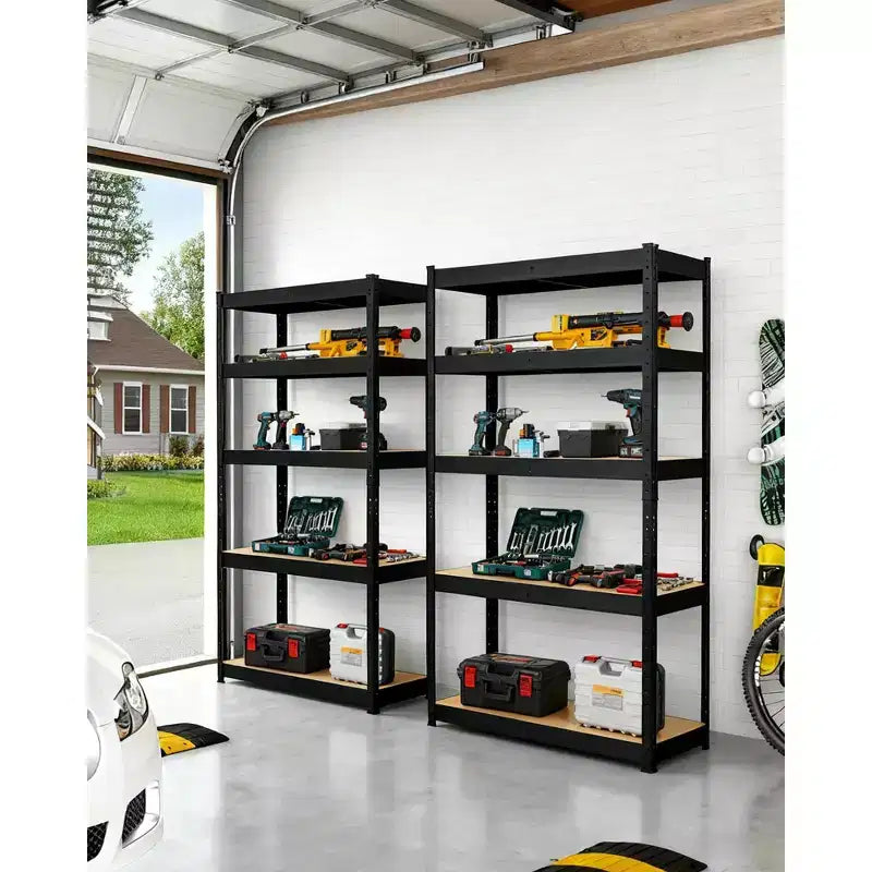 5-Tier Steel Garage Shelf Carbon Steel Frame with MDF Boards, 180kg per Tier, Adjustable Storage Rack for Basement & Pantry