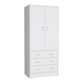 19 Armoire moderne à deux portes avec 3 tiroirs et 1 tringle de penderie pour chambre à coucher