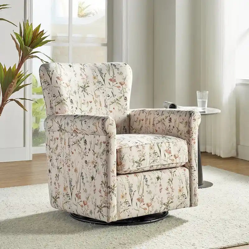 Fauteuil à bascule pivotant Georg en tissu confortable à motif floral avec accoudoirs arrondis par HULALA HOME
