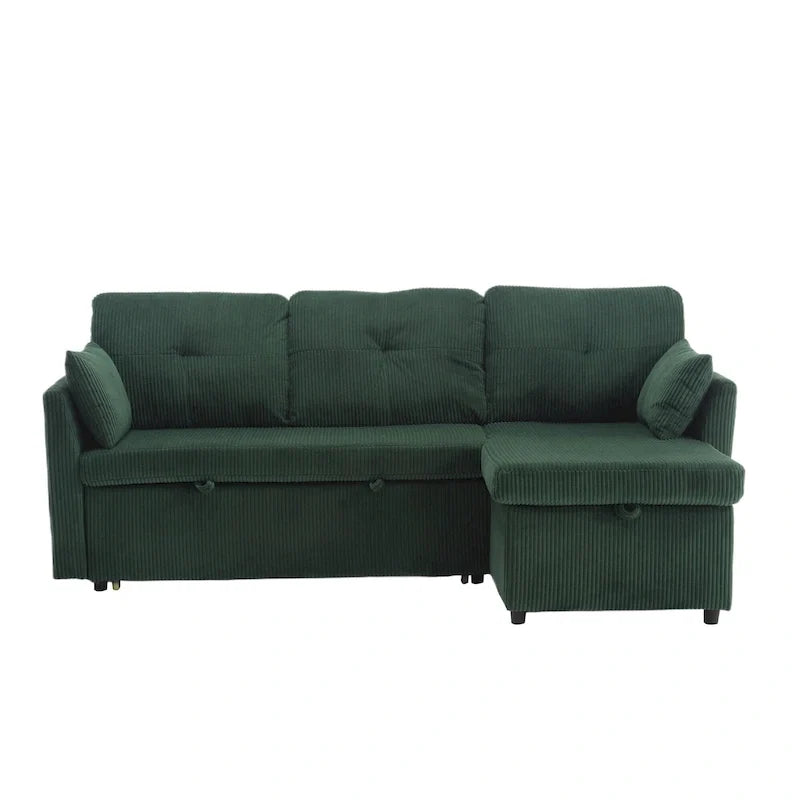 Canapé d'angle réversible en velours côtelé/chenille avec chaise longue de rangement et poche latérale