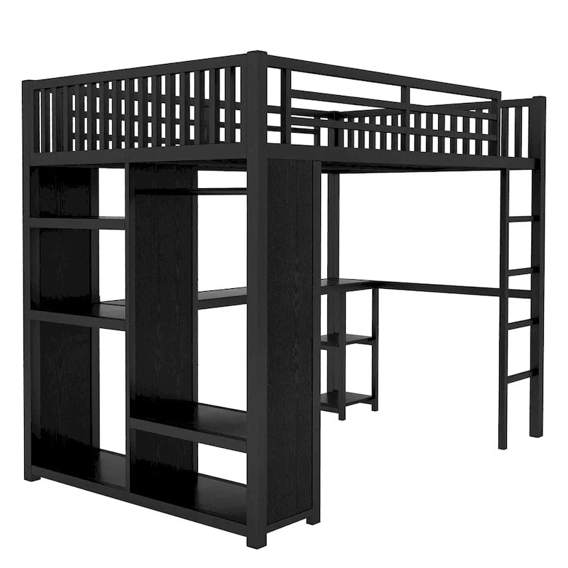Lit mezzanine taille XL avec armoire intégrée