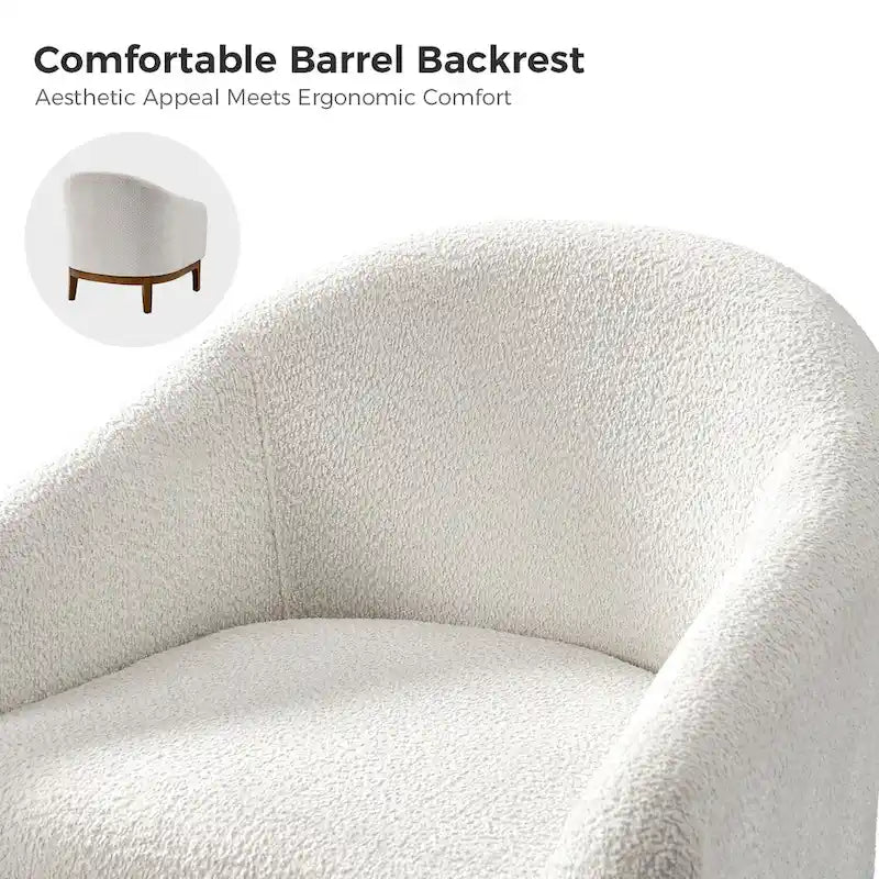 Fauteuil tonneau moderne Augus en bouclette avec pieds en bois massif par HULALA HOME
