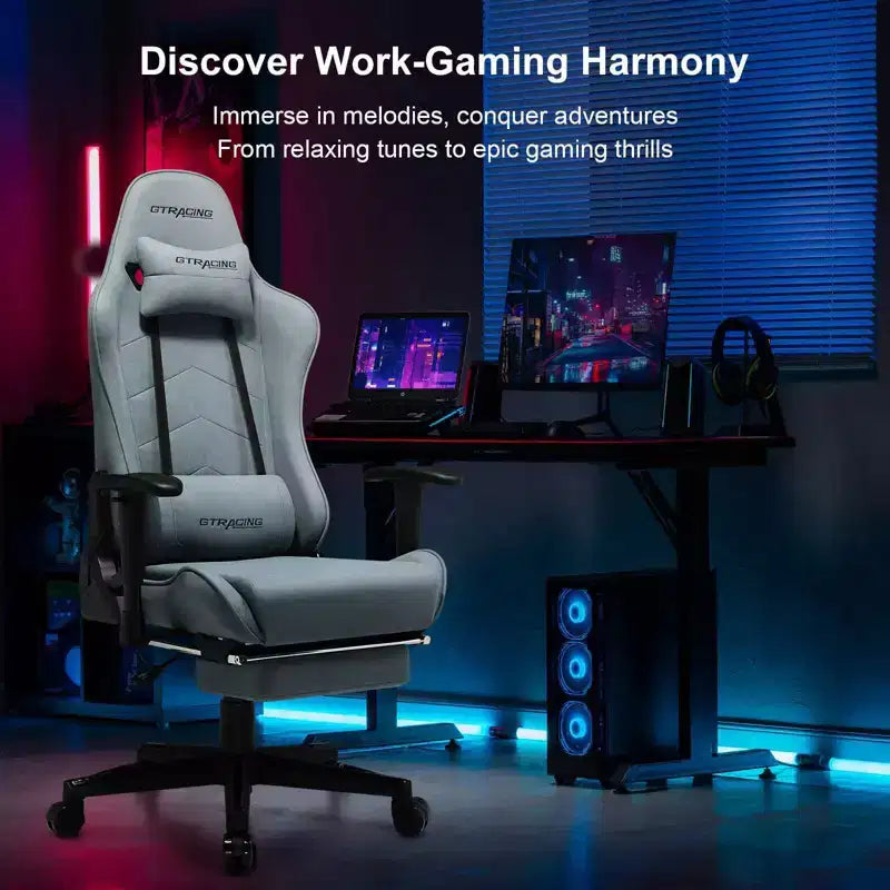 Gaming Chair with Footres Ergonomic Recliner Office Chair with Lumbar Support Blue