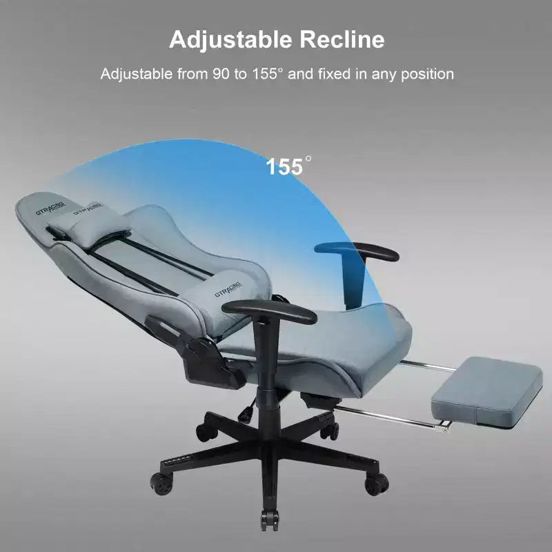 Gaming Chair with Footres Ergonomic Recliner Office Chair with Lumbar Support Blue