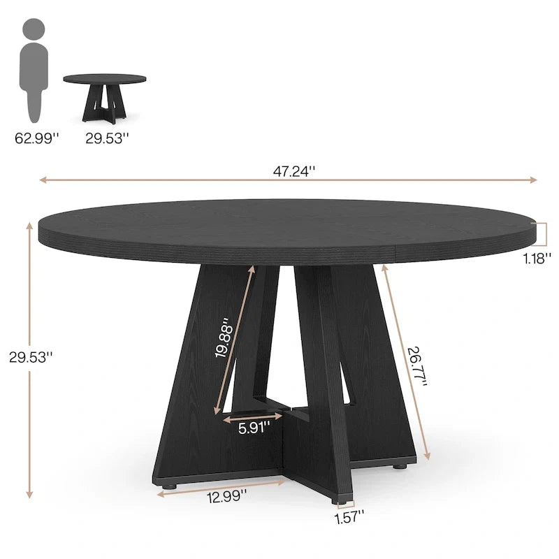 Table à manger ronde de 120 cm pour 4 personnes, table de salle à manger/cuisine/salon en bois style ferme