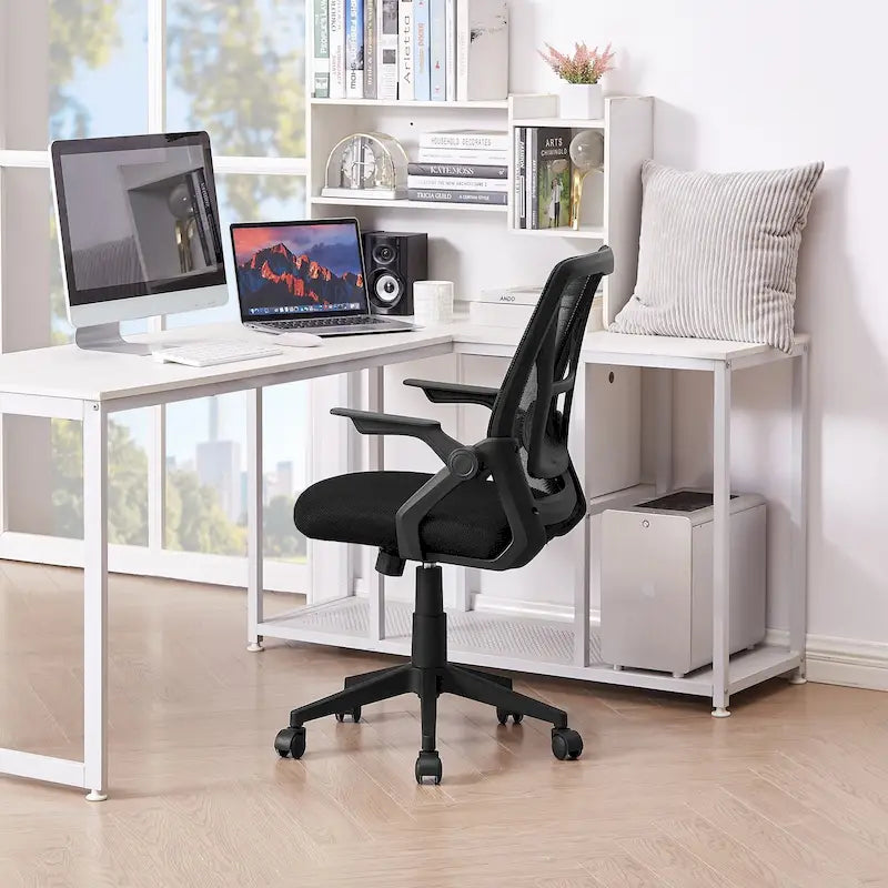 Javlergo Chaise de Bureau Dossier Mi-Hauteur Pivotante avec Support Lombaire, Fauteuil de Bureau Ergonomique en Maille avec Accoudoirs