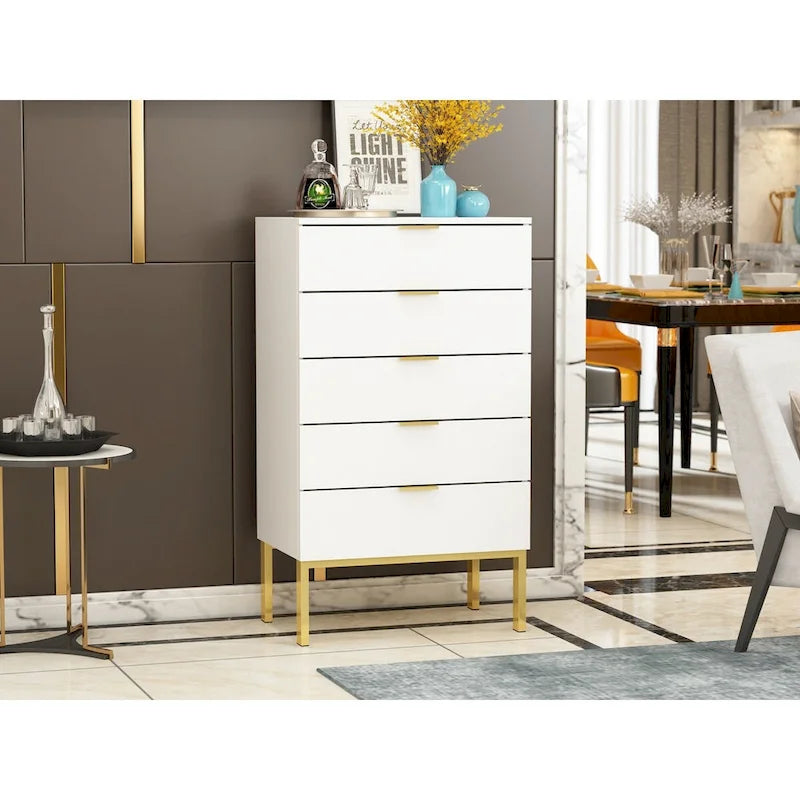 Commode de rangement à 5 tiroirs Table de chevet Meuble de rangement 60 cm L Blanc/Dos