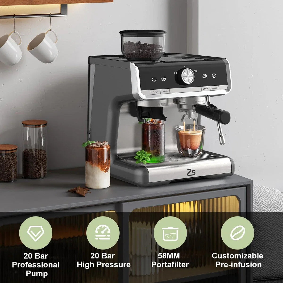 Machine à café expresso, avec moulin, réservoir d'eau de 2,8 L