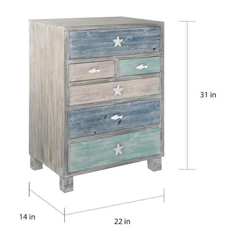 Commode de 6 tiroirs « Key West » en bois flotté multicolore, thème nautique