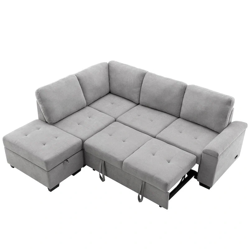 Canapé d'angle convertible 5 places en L 84,75 po avec pouf de rangement, rangement de bras dissimulé et chargement USB pour salon