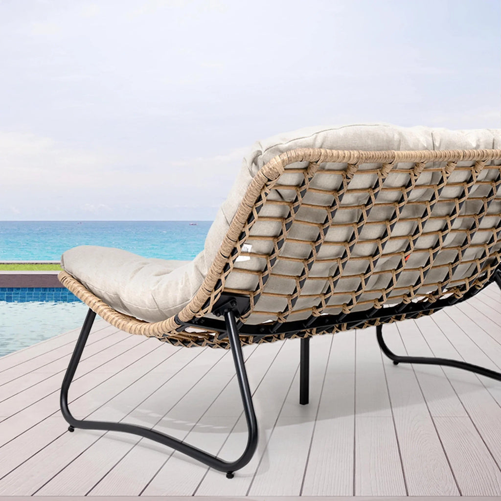 Causeuse double Papasan avec coussin, rotin PE tout temps et cadre en métal pour l'intérieur et l'extérieur
