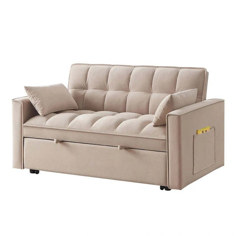 Canapé-lit convertible 4-en-1 – Causeuse en velours – Lit d'appoint avec dossier inclinable, 2 poches latérales