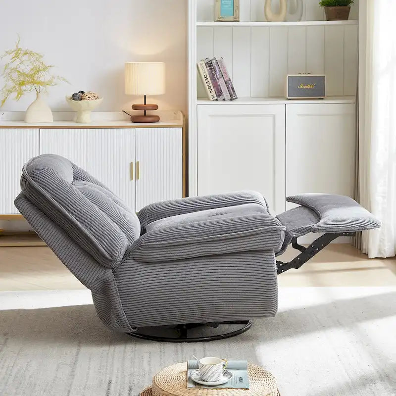 Fauteuil inclinable pivotant et coulissant en velours côtelé avec repose-pieds pour salon
