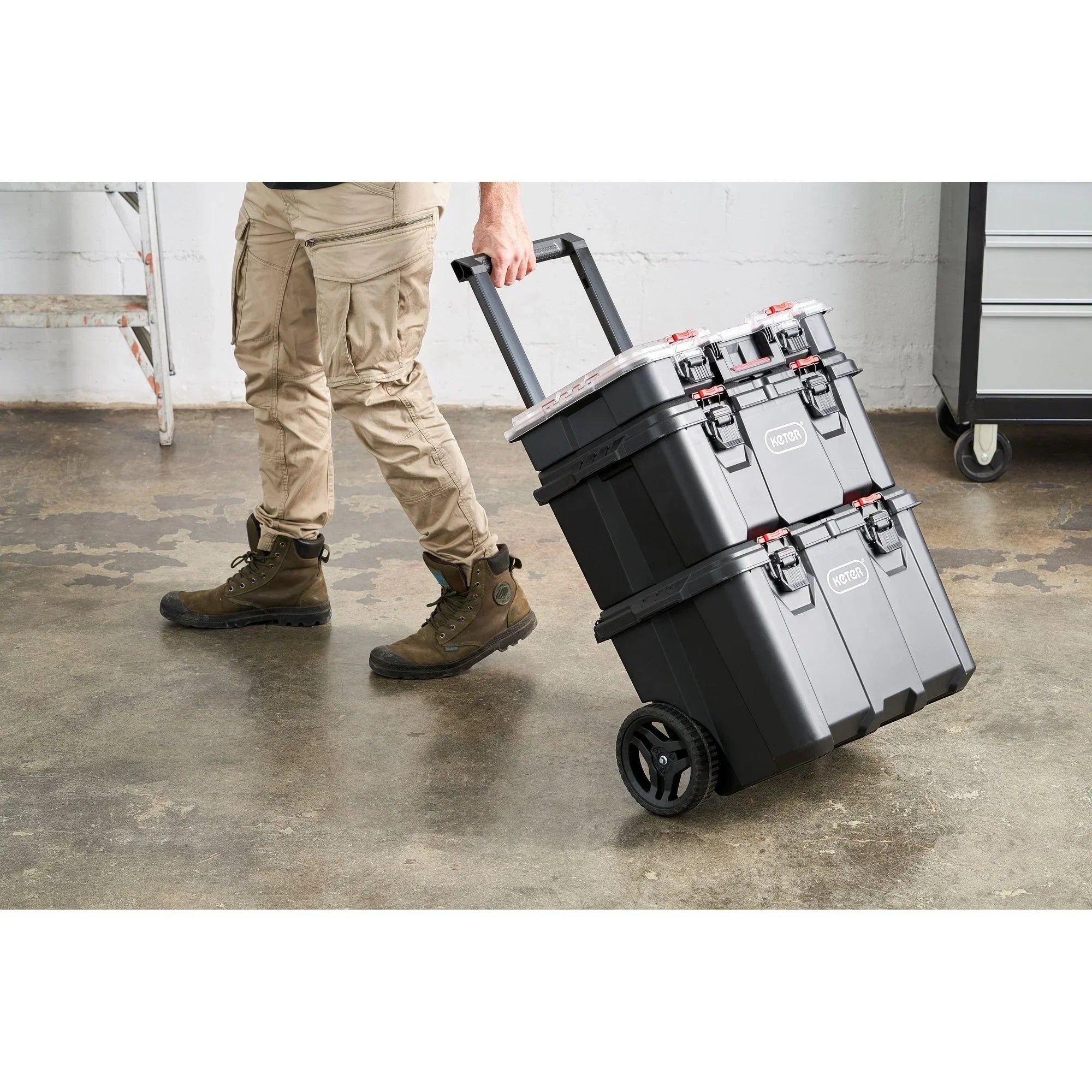 Keter Stack-n-Roll – Système modulaire 3 pièces de rangement et d'organisation d'outils mobile en résine durable