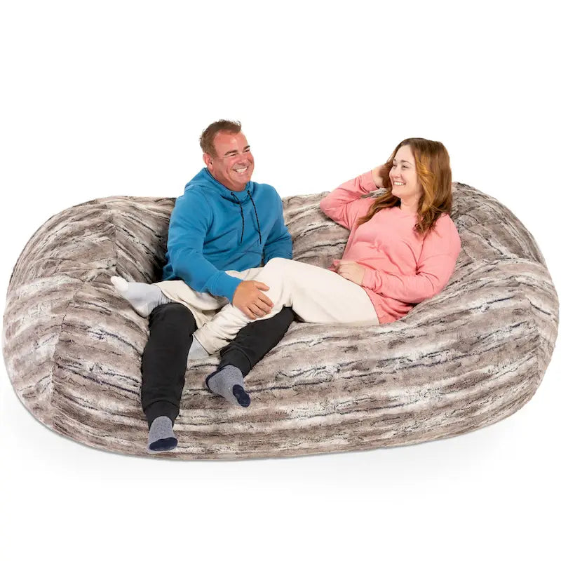 Grand canapé pouf de 7 pieds pour adultes - Luxe fausse fourrure