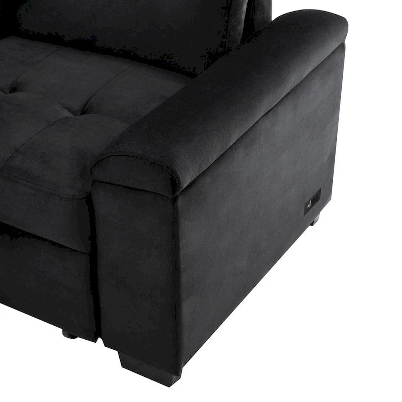 Canapé d'angle convertible 5 places en L 84,75 po avec pouf de rangement, rangement de bras dissimulé et chargement USB pour salon