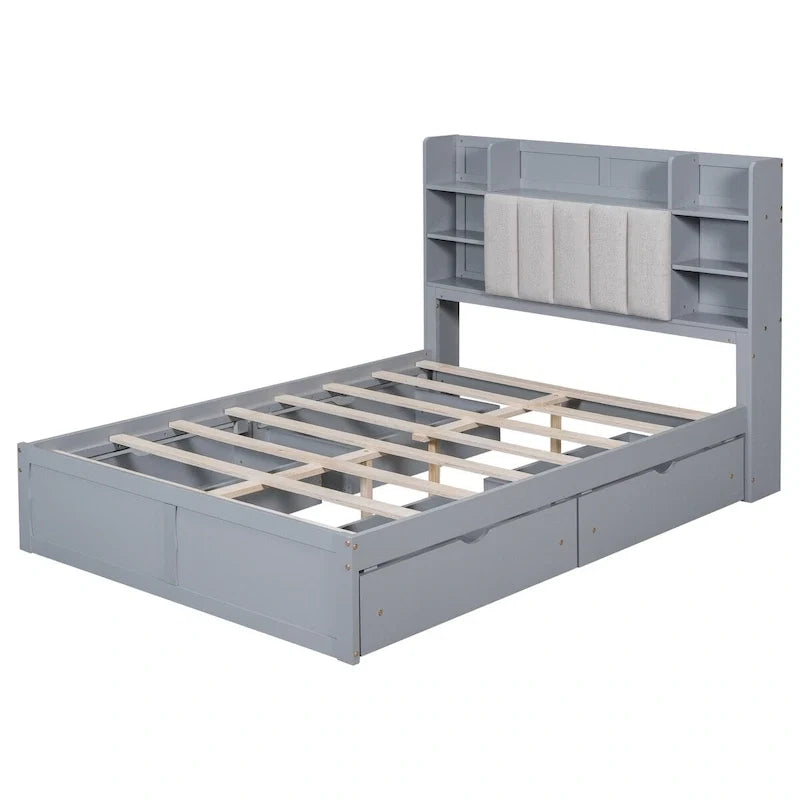 Cadre de lit avec 4 tiroirs de rangement portables sous le lit
