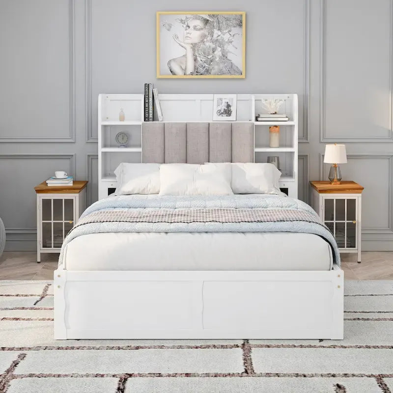 Cadre de lit avec 4 tiroirs de rangement portables sous le lit