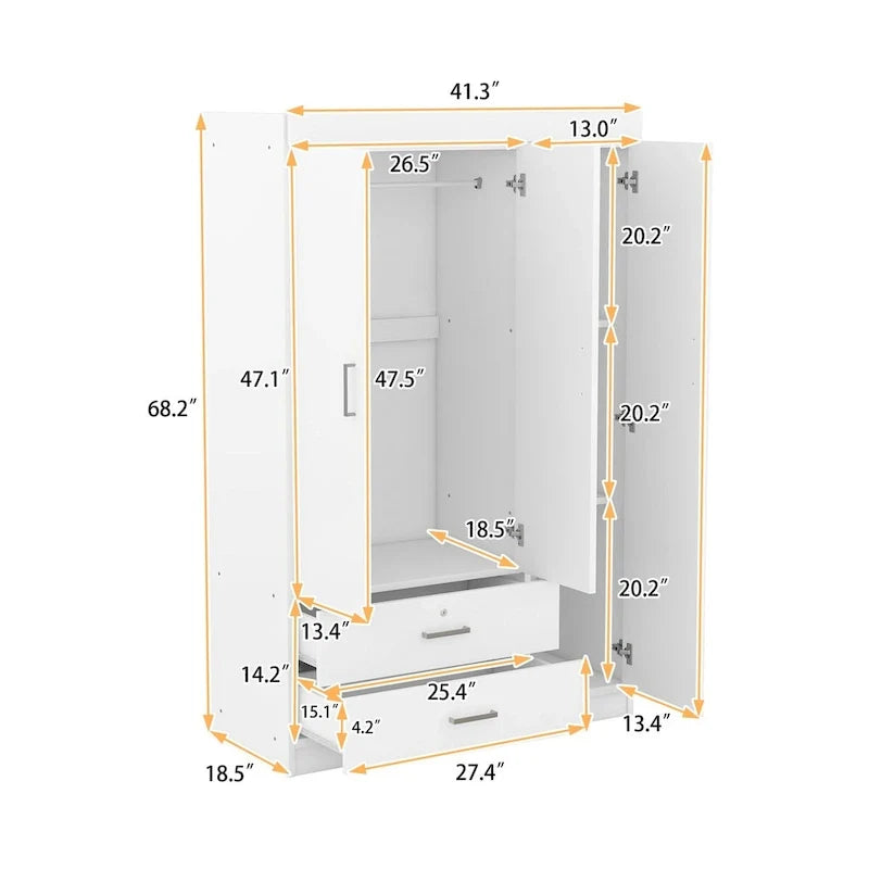 Armoire 3 portes avec 2 tiroirs