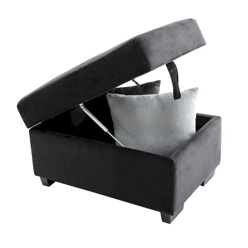 Canapé d'angle convertible 5 places en L 84,75 po avec pouf de rangement, rangement de bras dissimulé et chargement USB pour salon