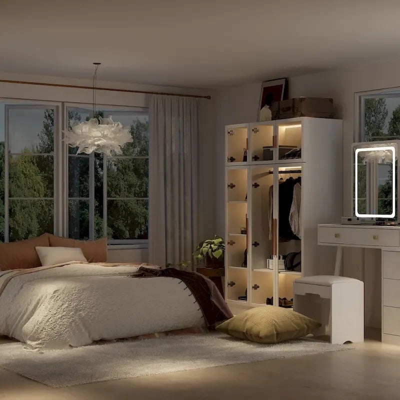 47,2 Grande Armoire LED Lumineuse Placard à Portes en Verre Entièrement en Verre