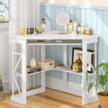 Bureau d'Angle Petit Bureau avec Prises, Table d'Angle pour Petit Espace, Bureau d'Ordinateur avec Ports USB, Bureau Triangle avec Rangement