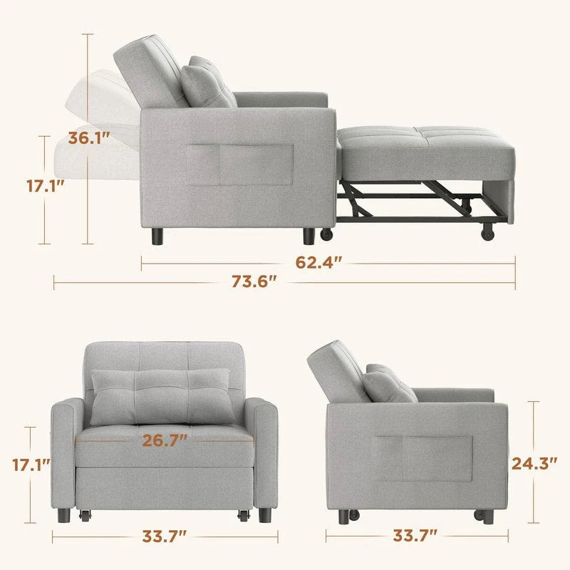 Canapé-lit convertible 3-en-1, Canapé-chaise dépliable, Lit pliant convertible pour salon