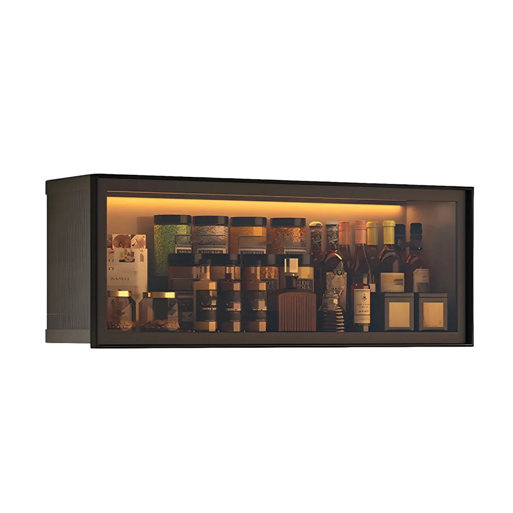 Vaisselier de cuisine en verre mural flottant en métal gris