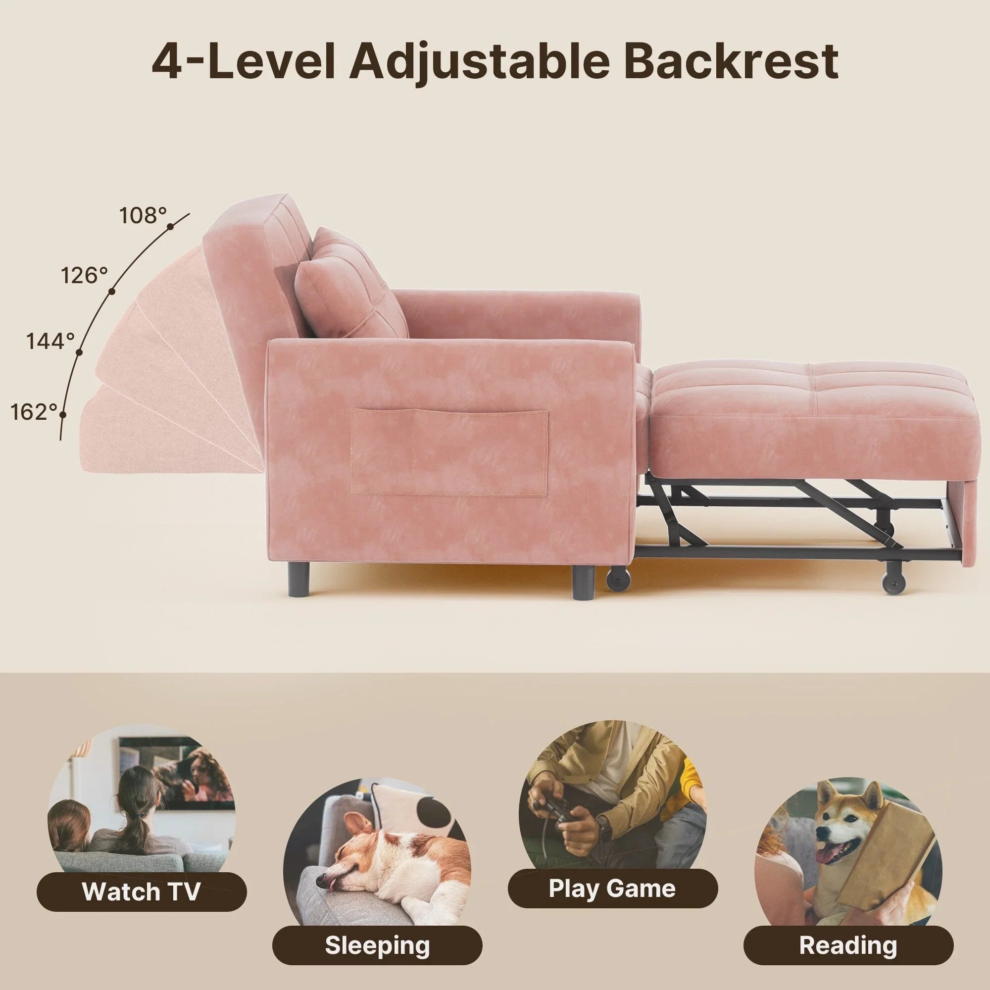 Canapé-lit convertible 3-en-1, Canapé-chaise dépliable, Lit pliant convertible pour salon