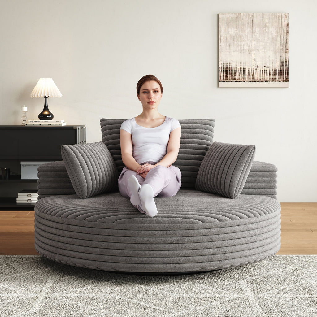Fauteuil pivotant simple en velours côtelé et chenille avec rembourrage en mousse