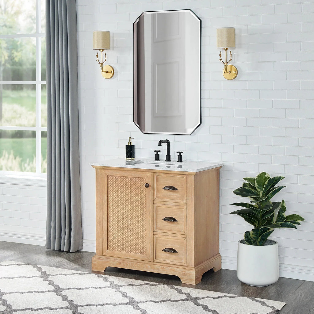 Meuble sous-vasque Hervas avec plateau en marbre naturel, sans miroir