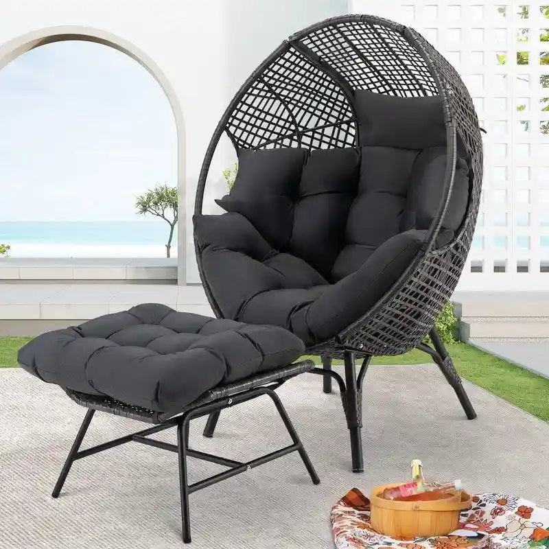 FINCATI Fauteuil Œuf d'intérieur, Fauteuil Œuf d'extérieur 200 kg, Fauteuil Œuf surdimensionné avec pouf, Fauteuil Œuf de luxe confortable avec repose-pieds