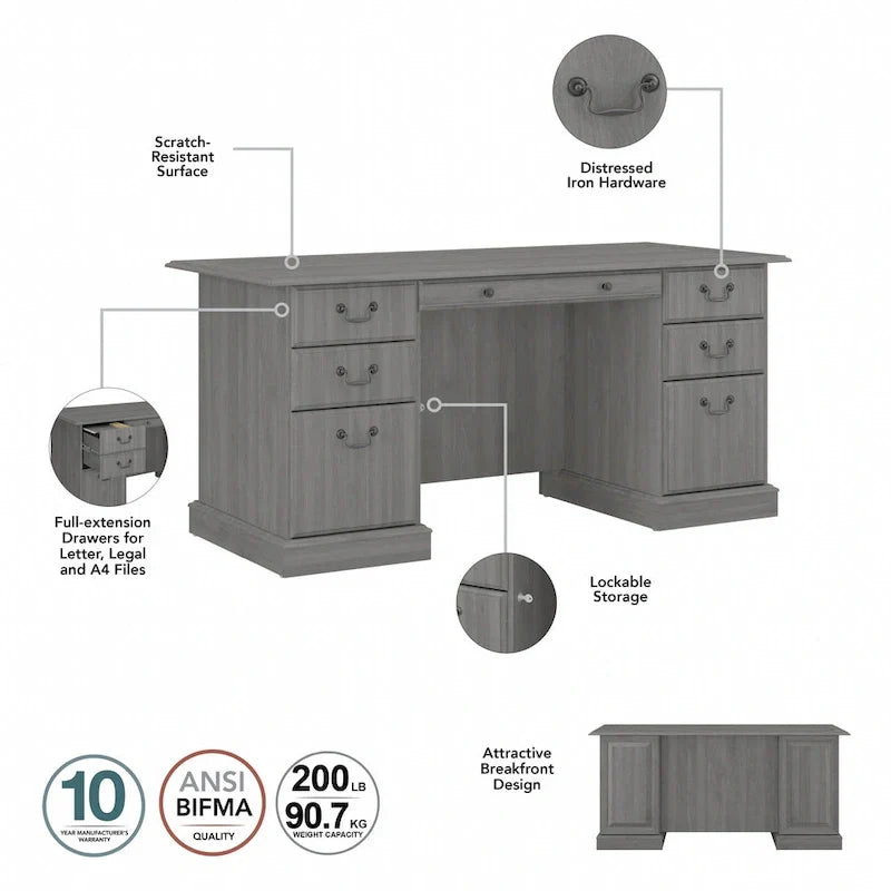 Bureau de direction Bush Furniture Saratoga avec tiroirs et rangements