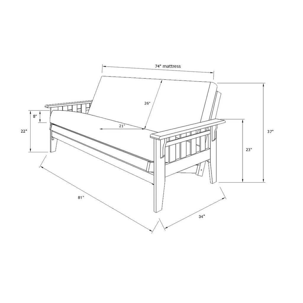 Ensemble futon rustique en noyer grand format avec matelas
