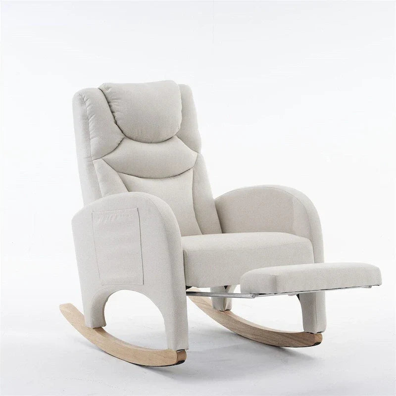 Fauteuil à bascule de puériculture ergonomique en tissu avec repose-pieds réglable